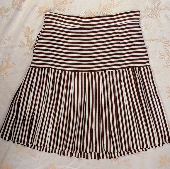 VTG Brown Striped Pleated Skirt - Picture 3 of 11